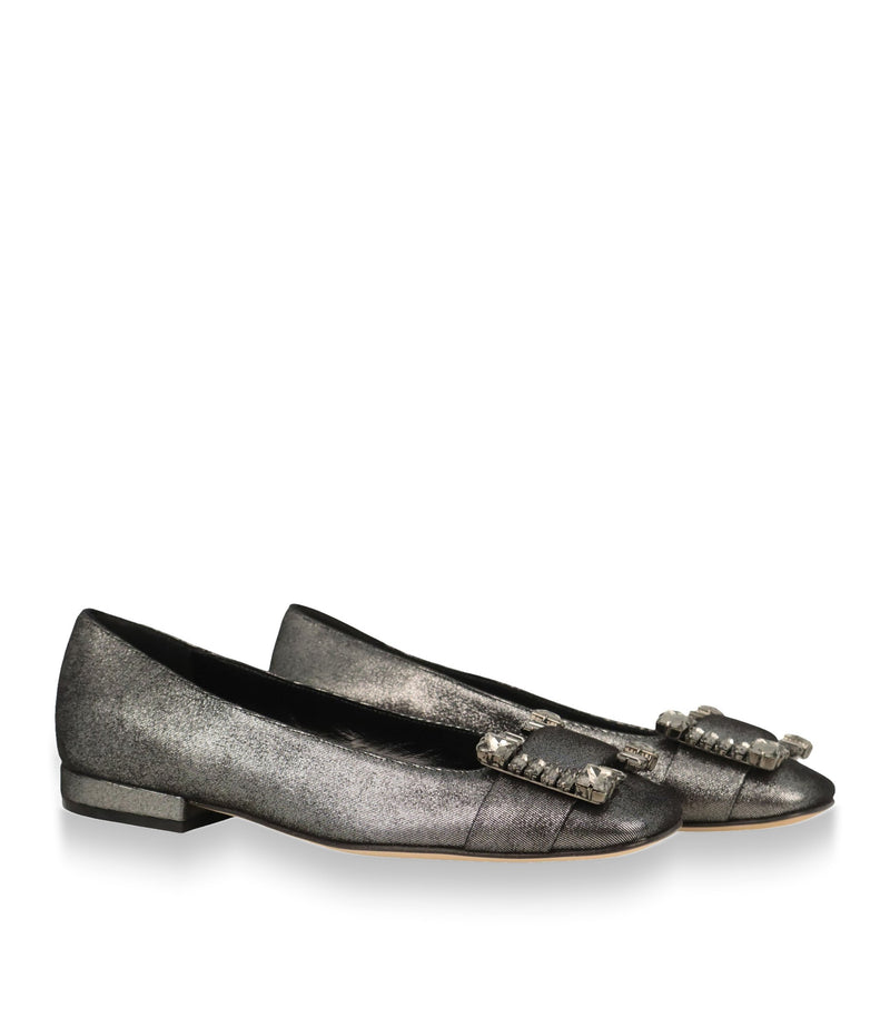 Sergio Rossi Ballerinas Größe 37 in Metallic Anthrazit mit Schmuckapplikation