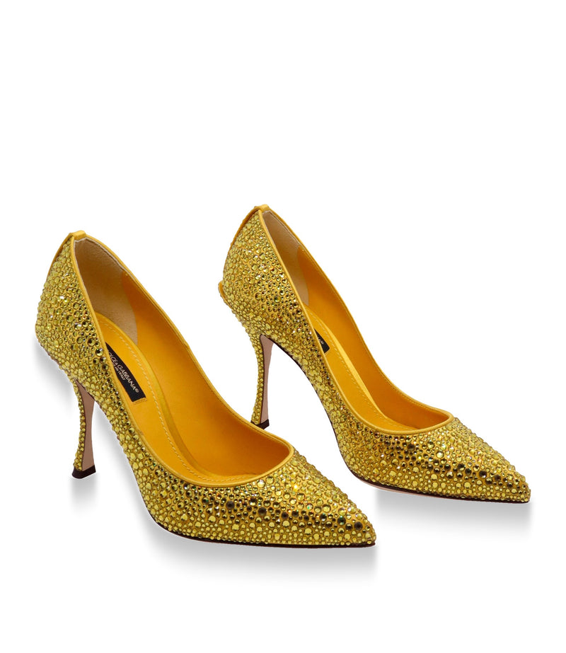 Dolce & Gabbana High Heels Größe 38,5 in Gelb mit Strassbesatz und geschwungenem Absatz