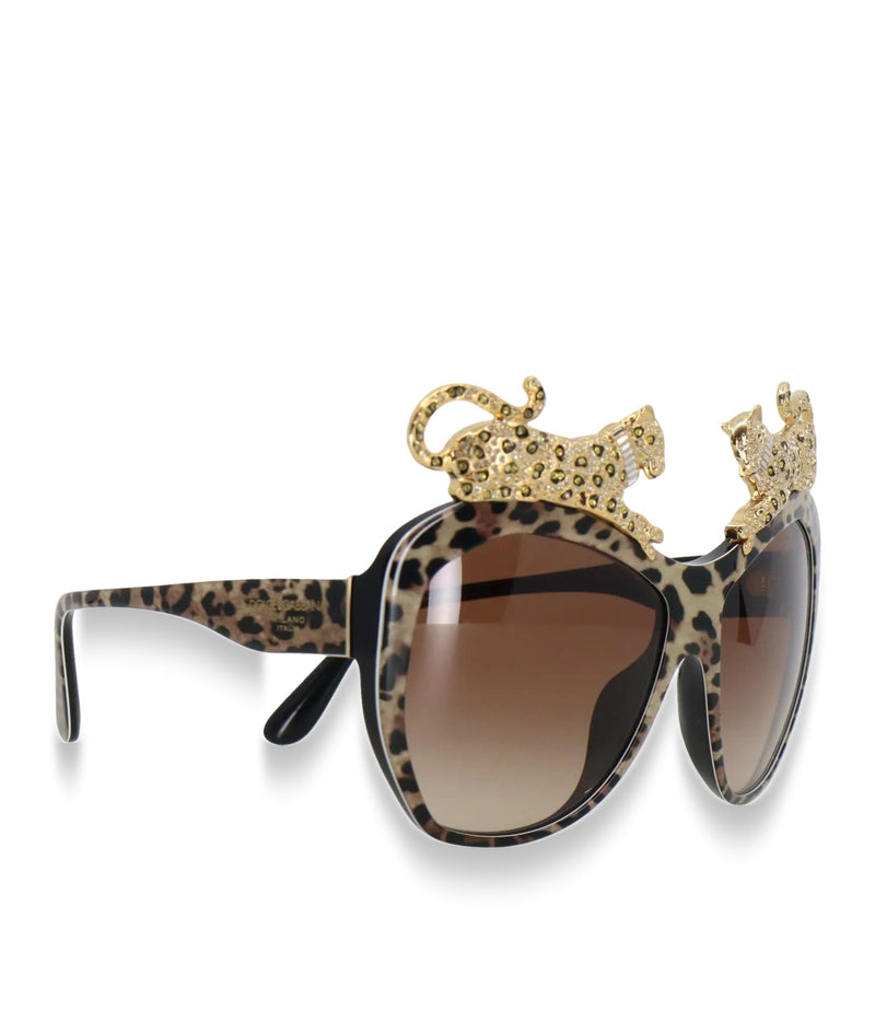 Dolce & Gabbana Sonnenbrille leo print mit goldenen panthern kristallbesetzt luxuriös designer accessoire