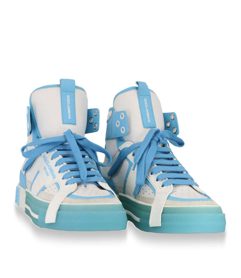 Dolce & Gabbana High Top Sneaker weiß hellblau Größe 39 Luxus Damenschuhe