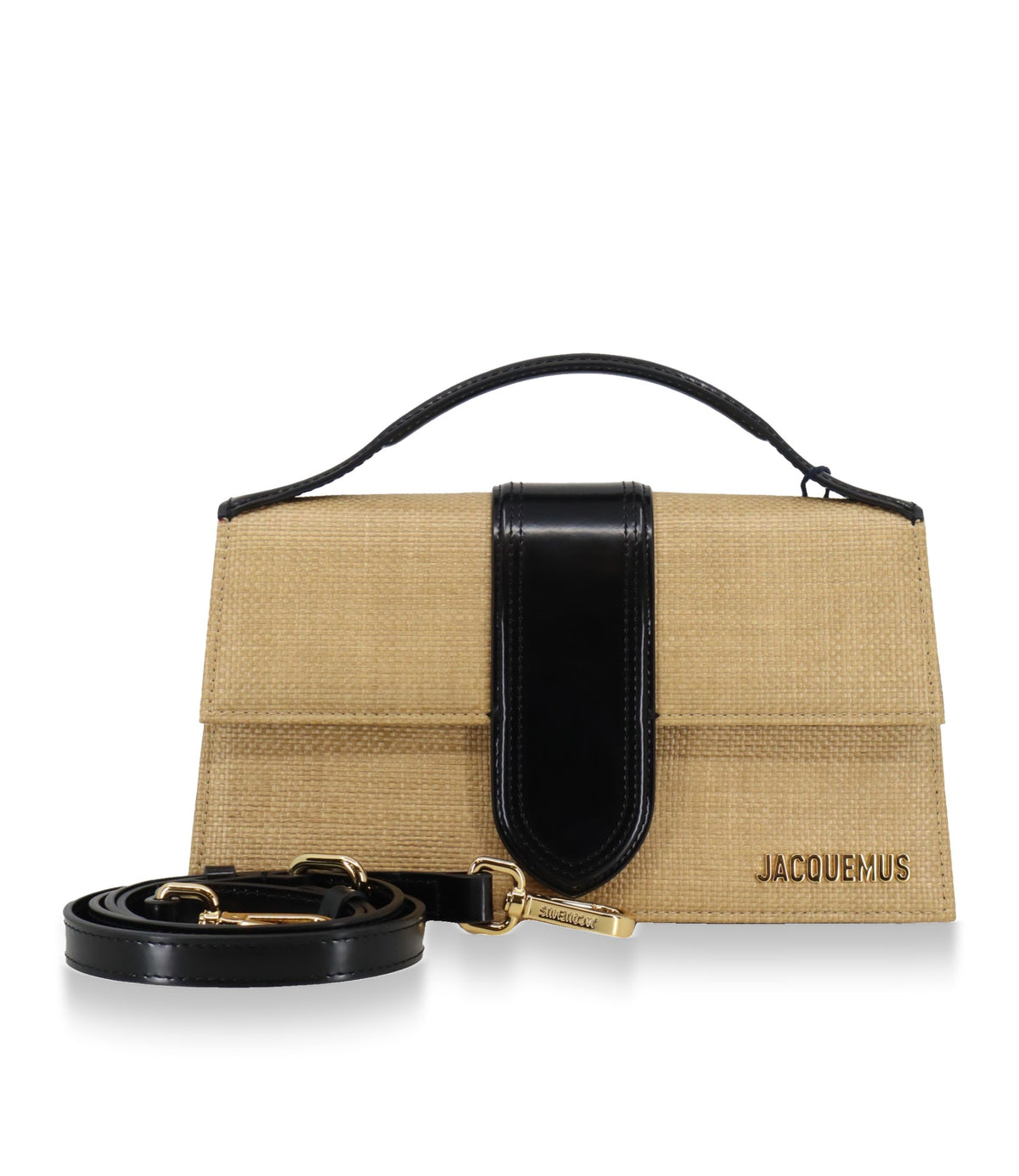 Jacquemus Raffia Handtasche Beige Schwarz mit Lederhenkel Designer Tasche