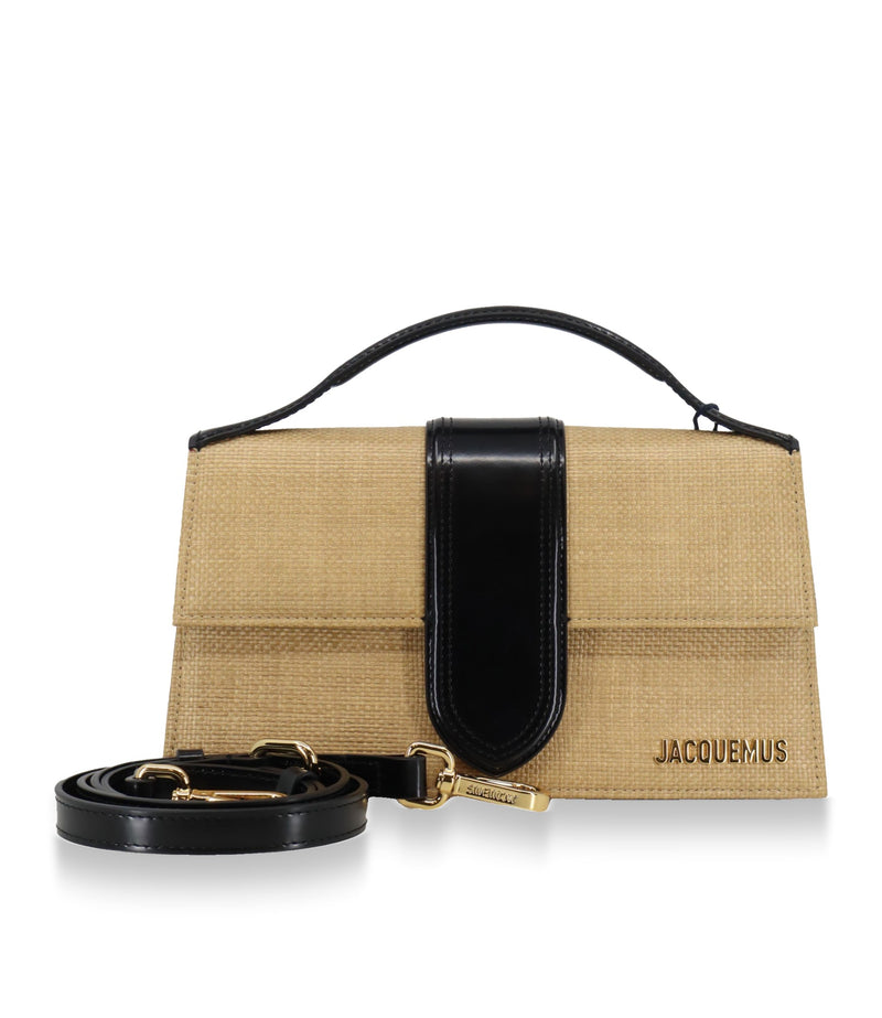 Jacquemus Raffia Handtasche Beige Schwarz mit Lederhenkel Designer Tasche