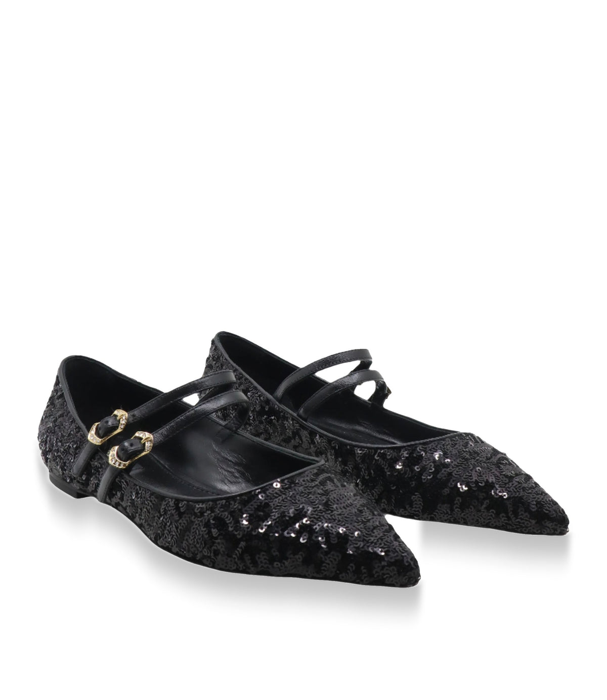 Schwarze Dolce & Gabbana Ballerinas mit Pailletten und doppeltem Riemen
