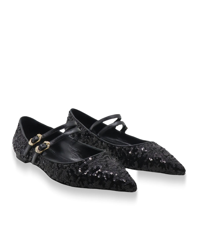 Schwarze Dolce & Gabbana Ballerinas mit Pailletten und doppeltem Riemen