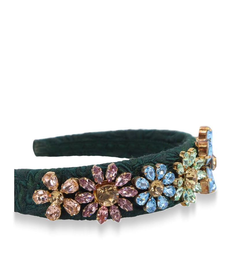 Dolce & Gabbana Haarreif Grün mit floralen Kristallen und Golddetails