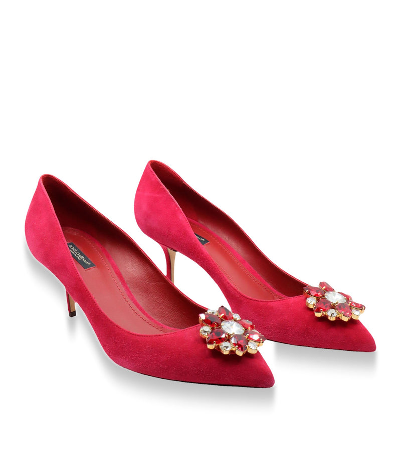 Rote Dolce & Gabbana Pumps mit Schmuckapplikation und Veloursleder-Oberfläche