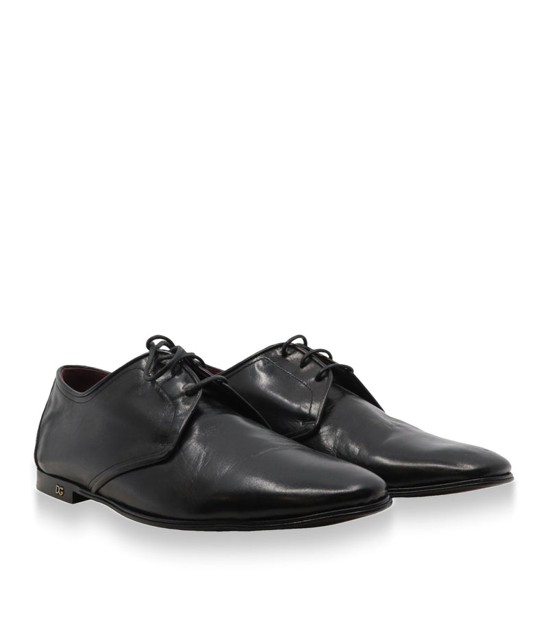 Dolce & Gabbana Herren-Derby aus schwarzem Leder mit DG-Logo Größe 44