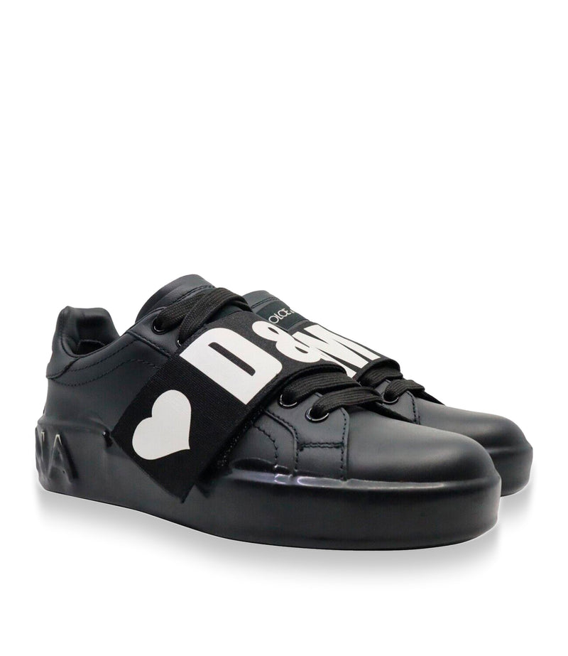 Dolce & Gabbana Sneaker Größe 35 in Schwarz mit Herzmotiv und elastischem Logo-Band