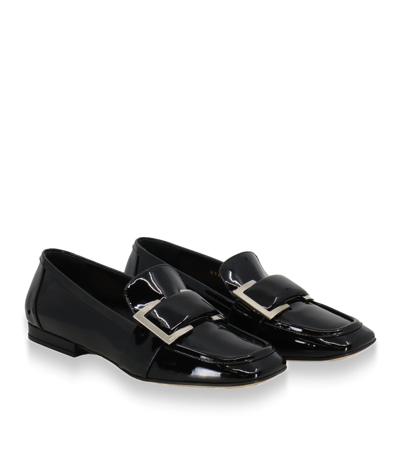 Sergio Rossi Loafer aus schwarzem Lackleder mit Metallschließe Größe 37