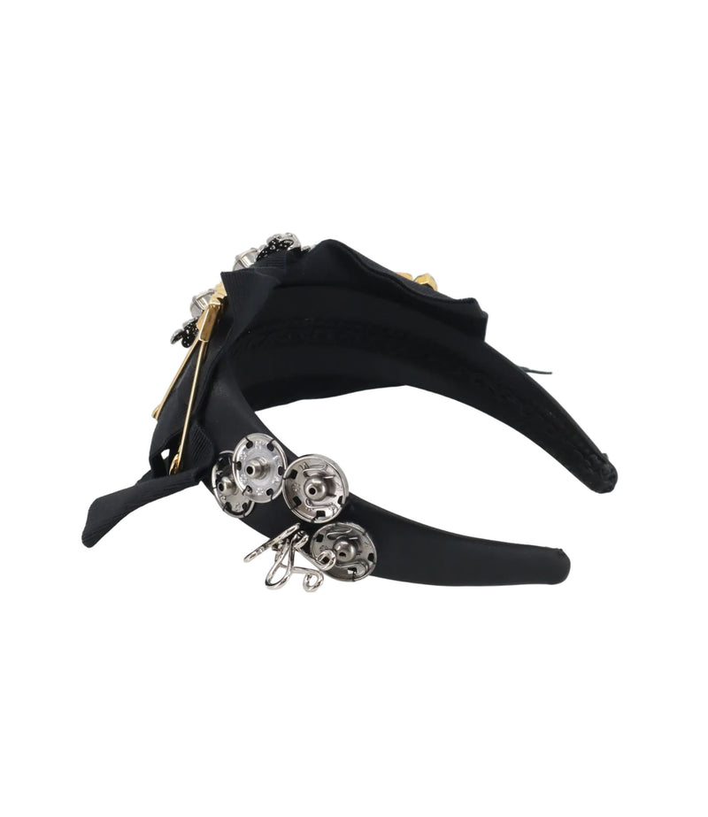 Dolce & Gabbana Haarreif Schwarz mit Kristallen, Golddetails und Schleife