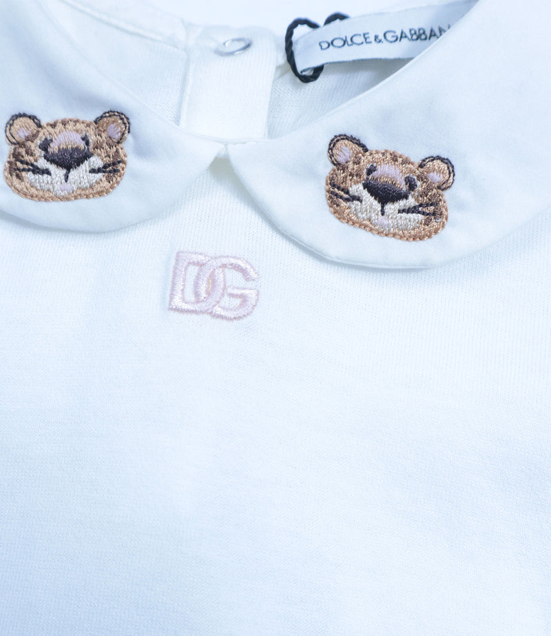 Dolce & Gabbana Baby T-Shirt in Weiß mit besticktem Kragen im Dolce & Gabbana Sale