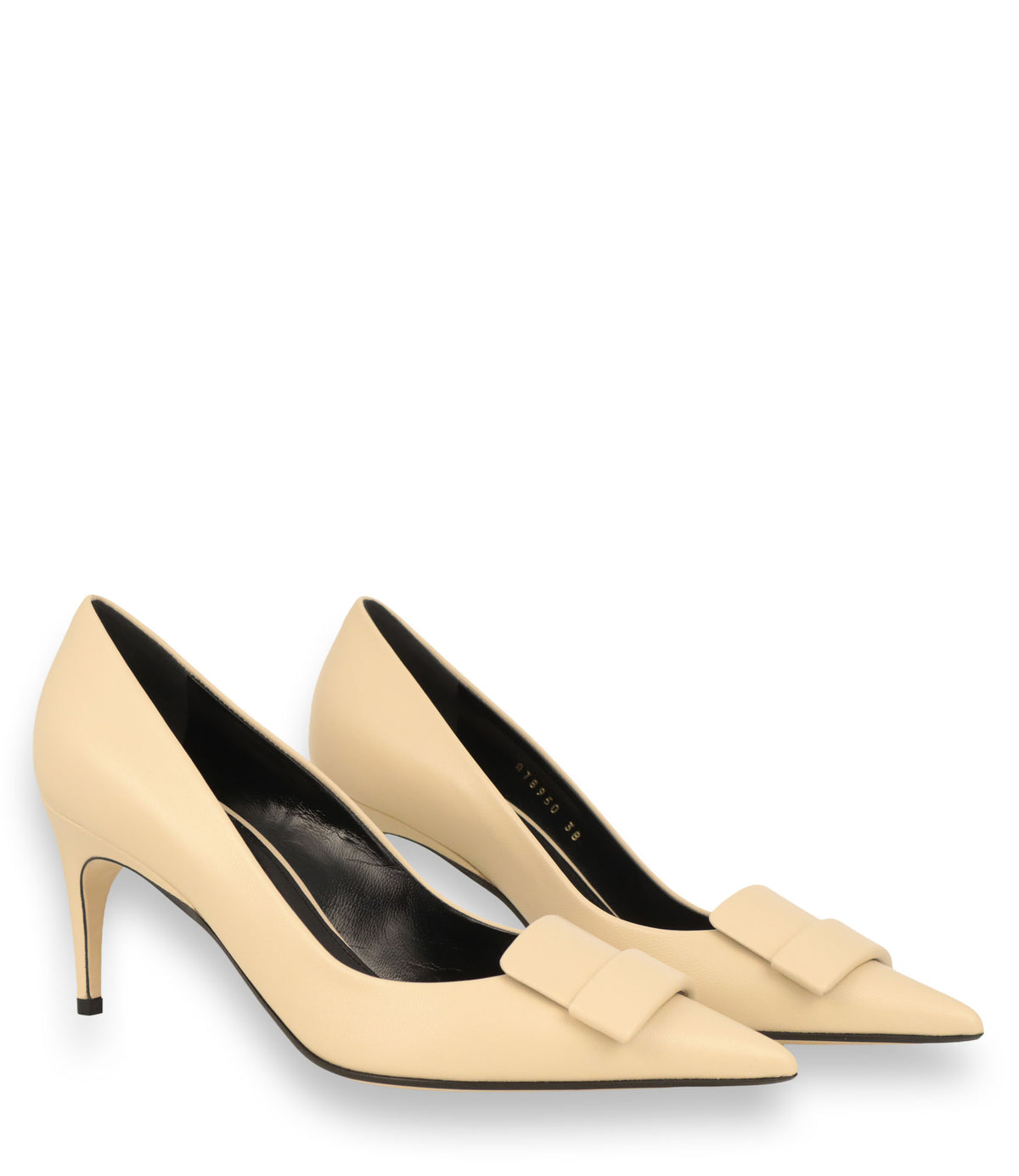 Sergio Rossi Pumps Größe 38 aus cremefarbenem Nappaleder mit spitzer Schuhspitze und Schleifendetail