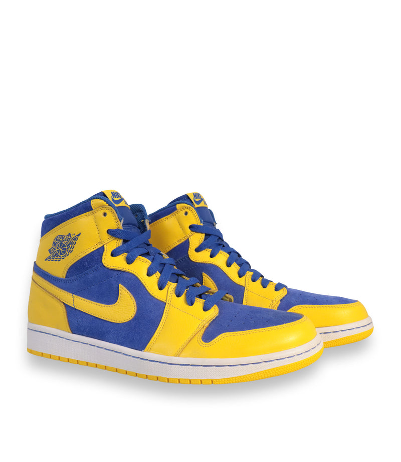 Air Jordan High-Top Sneaker Größe 44 in Gelb und Blau aus Leder und Veloursleder.