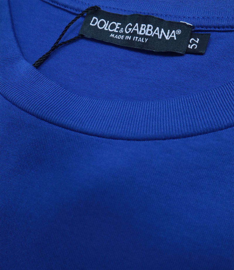 Dolce & Gabbana T-Shirt blau mit schwarzem Logo-Print aus Baumwolle