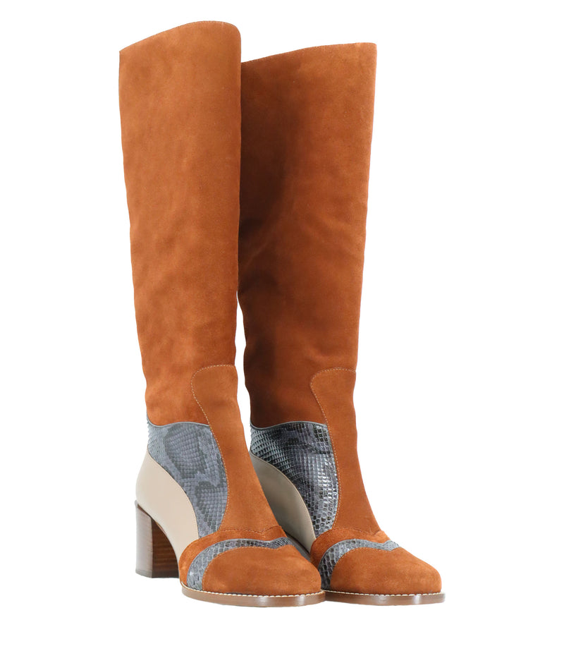 Dolce & Gabbana Stiefel Größe 39 aus Veloursleder mit Reptil-Optik und Blockabsatz