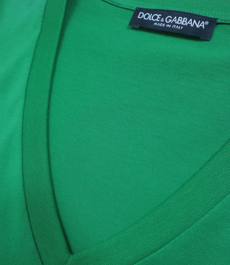 Dolce & Gabbana Herren T-Shirt grün aus Baumwolle Größe 50 mit V-Ausschnitt