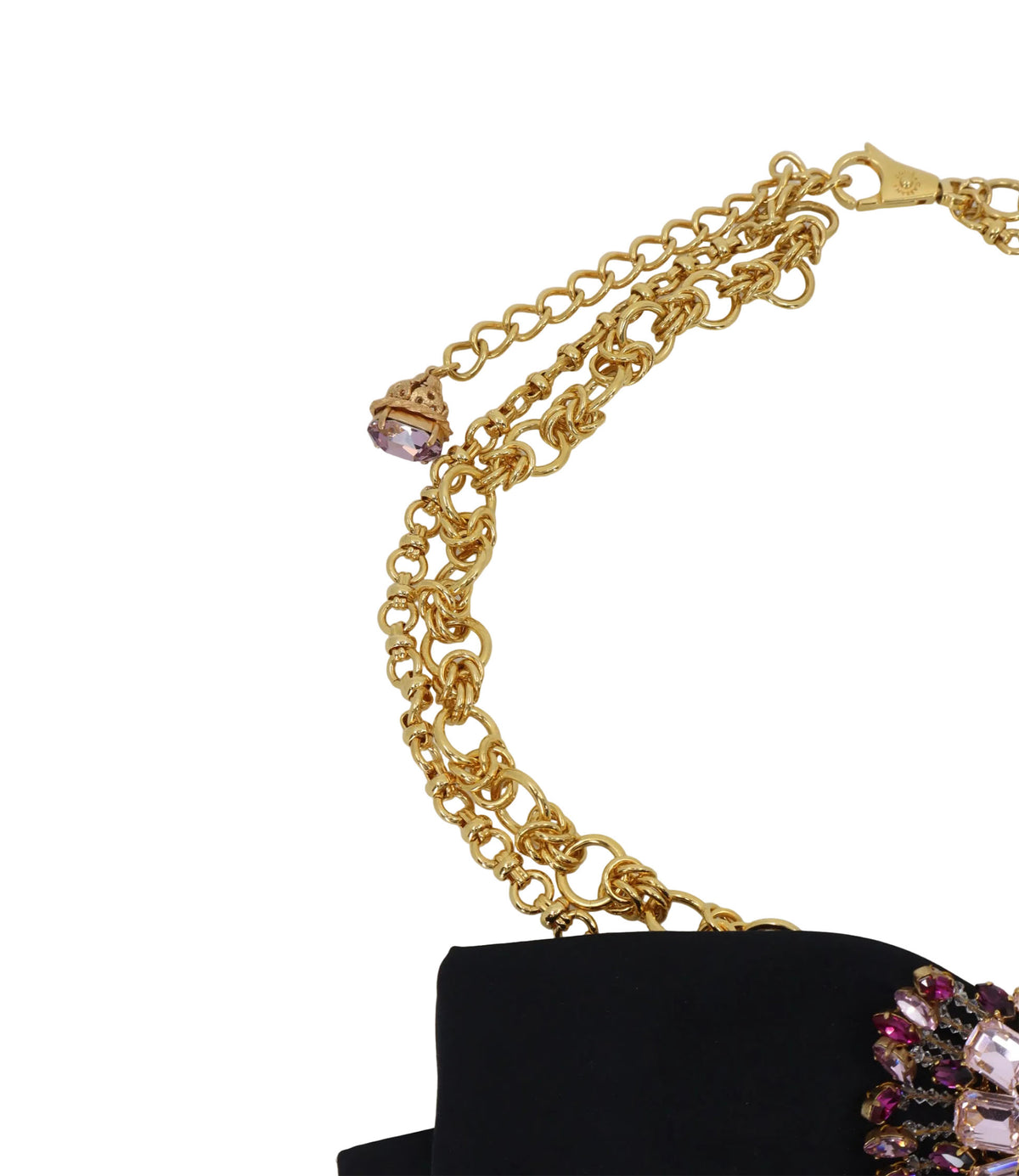 Dolce & Gabbana Gürtel Schwarz mit Schleife und Kristallbrosche in Rosé und Violett