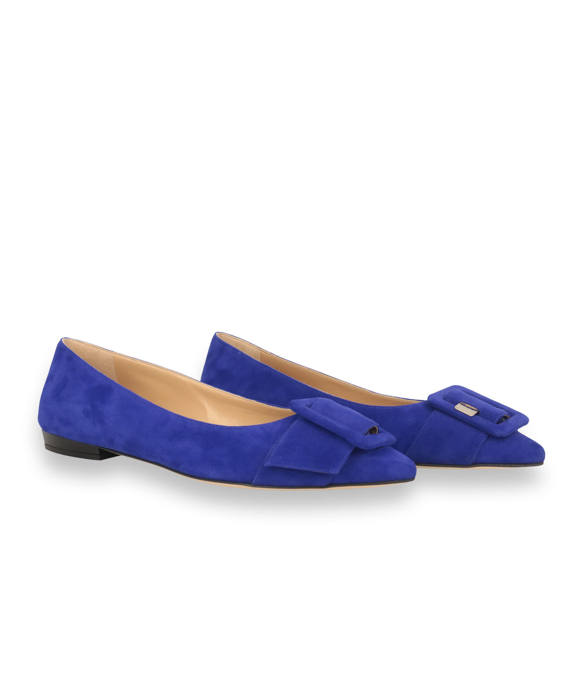 Sergio Rossi Ballerinas aus royalblauem Veloursleder mit spitzer Form und dekorativer Schließe Größe 39