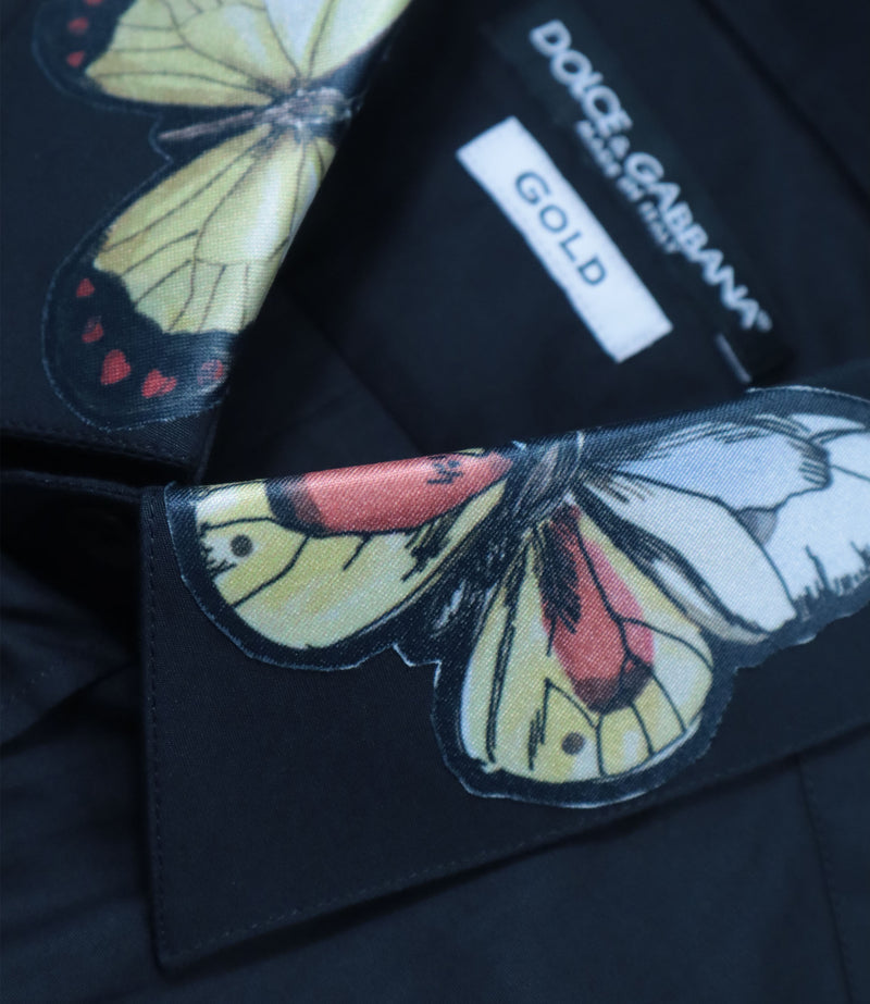 Dolce & Gabbana Herrenhemd navy mit Schmetterling Applikationen Größe IT 40