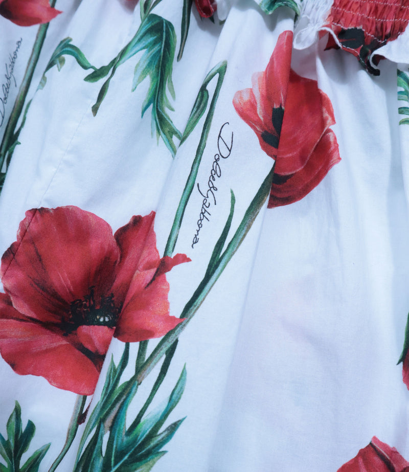 Dolce & Gabbana Jumpsuit für Kinder mit rotem Mohnblumen-Print aus Baumwolle in Weiß