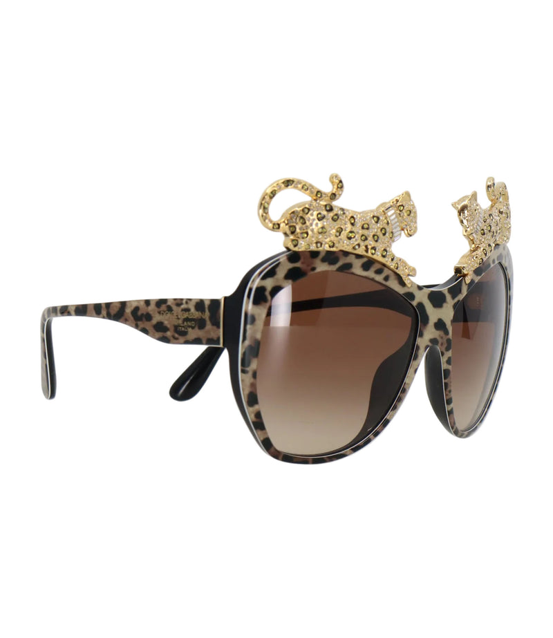 Dolce & Gabbana Sonnenbrille leo print mit goldenen panthern kristallbesetzt luxuriös designer accessoire