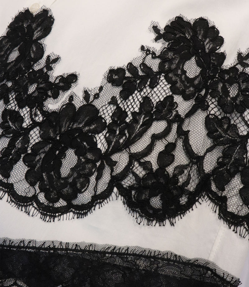 Dolce & Gabbana Damenbluse in Weiß mit schwarzer Spitze Größe 40