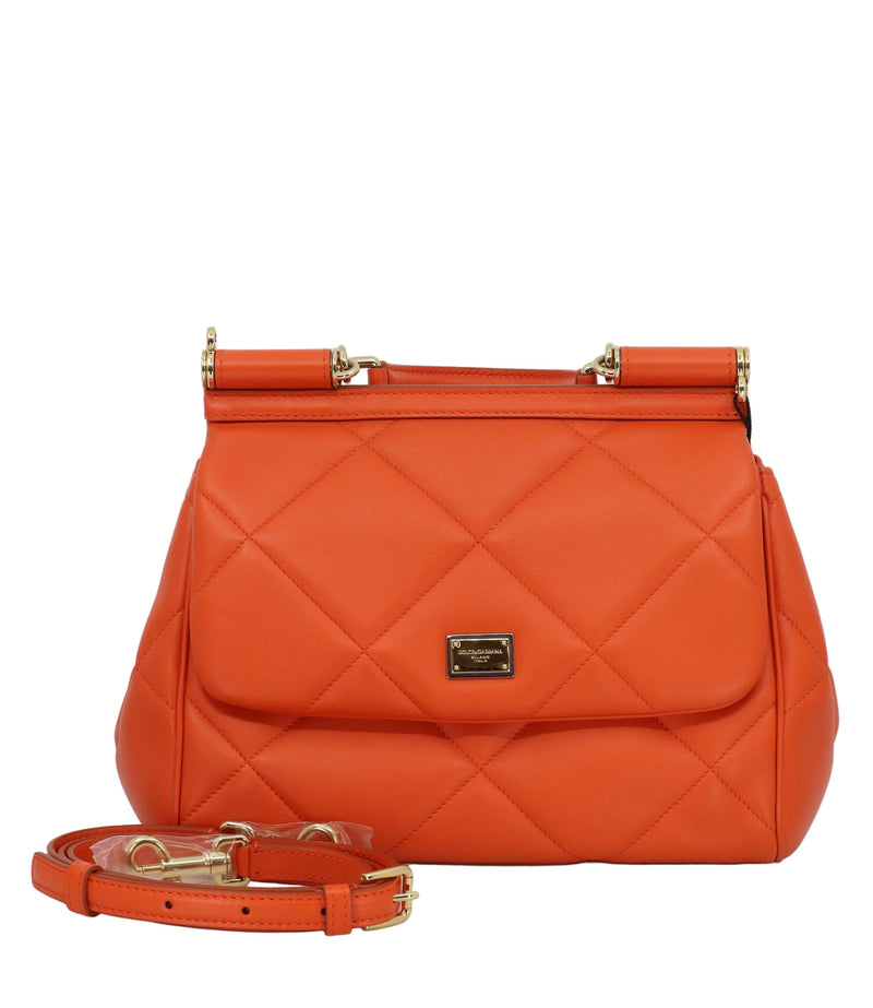 Dolce & Gabbana Handtasche orange gesteppt aus Leder mit Logo-Plakette