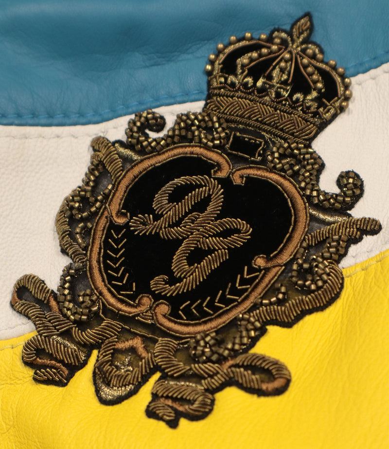 Dolce & Gabbana Lederblouson aus Lammleder in Gelb Blau Weiß Größe 46