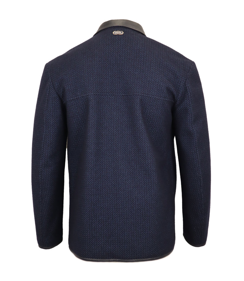 Agnona Jacke Größe M Navy mit Lederkragen und Lederdetails