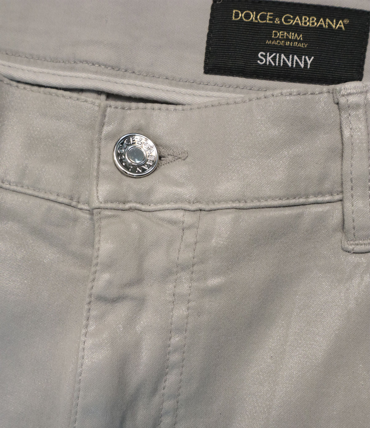 Dolce & Gabbana Skinny Hose hellgrau Größe IT 52 aus Baumwolle mit Stretch gefertigt in Italien.