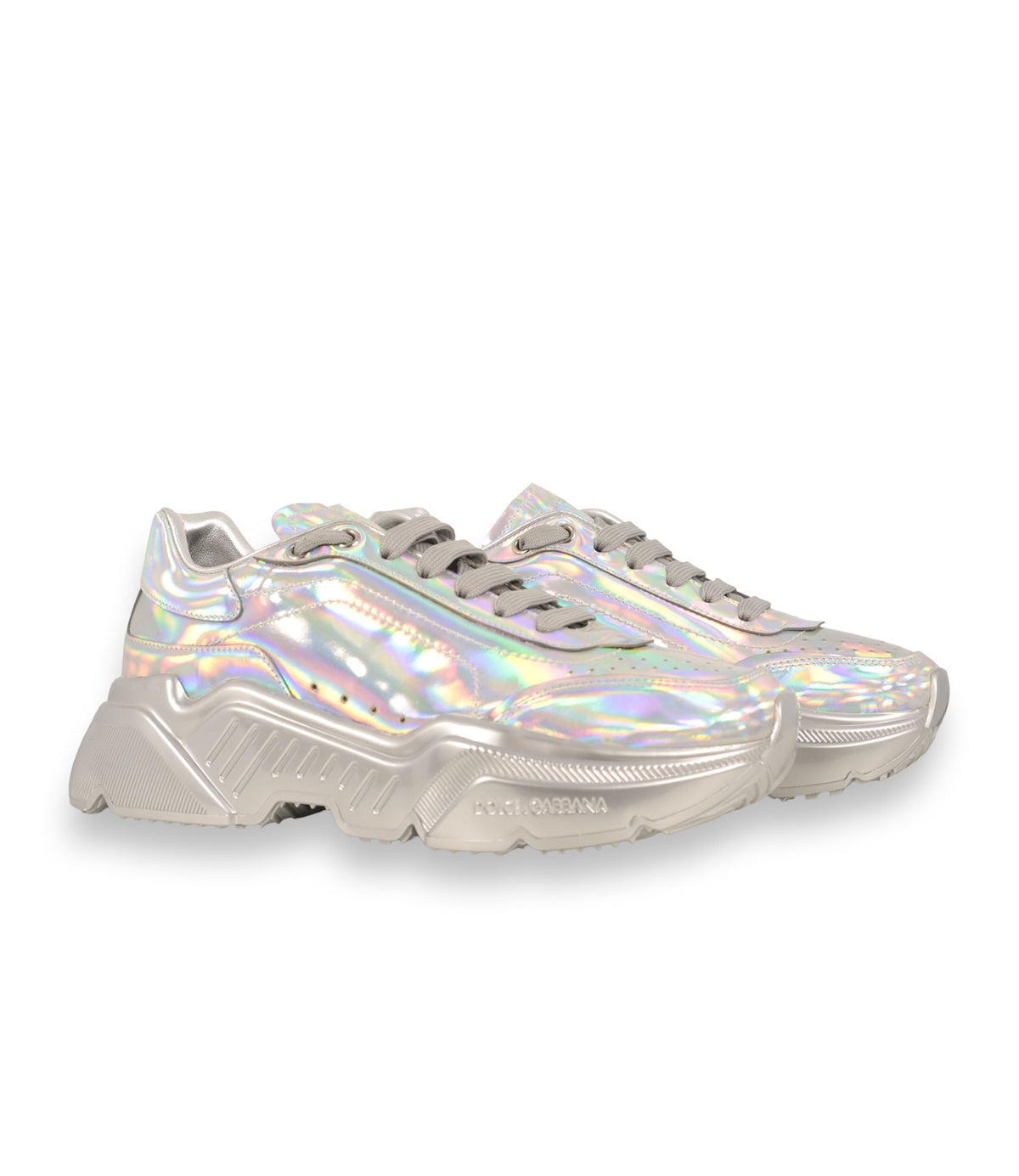 Dolce & Gabbana Sneaker Größe 39 in holografischem Silber mit Chunky-Sohle und luxuriösem Designer-Look.