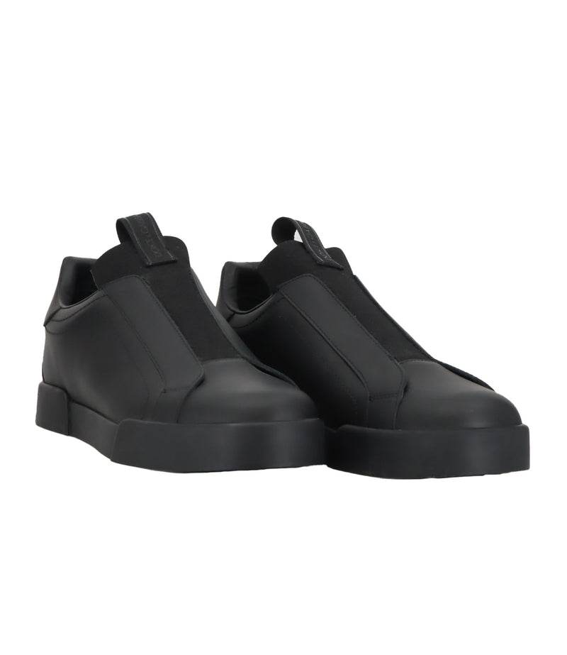 Dolce & Gabbana schwarzer Leder Sneaker Slip-On Herren Größe 39 minimalistisch Luxus Sneaker