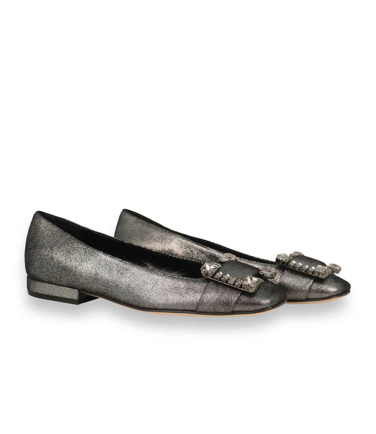 Sergio Rossi Ballerinas Größe 37 in Metallic Anthrazit mit Schmuckapplikation