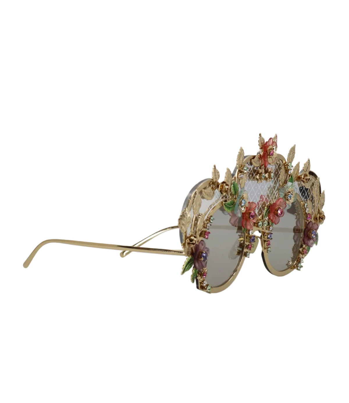Dolce & Gabbana Sonnenbrille Gold mit floralen Verzierungen und bunten Kristallen