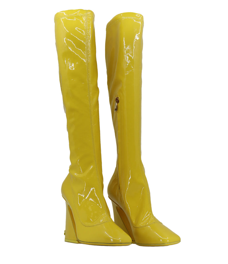 Dolce & Gabbana Stiefel Größe 39 gelb aus Lackleder mit skulpturalem Absatz
