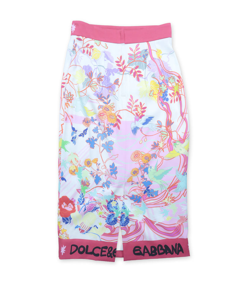 Dolce & Gabbana Rock aus Seide mit floralem Multicolor-Print und Logo-Bund in Pastelltönen Größe 40