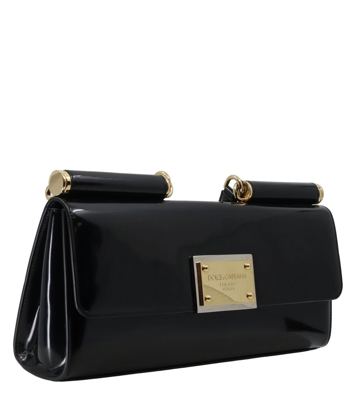Dolce & Gabbana Clutch schwarz aus Lackleder mit goldener Logo-Plakette