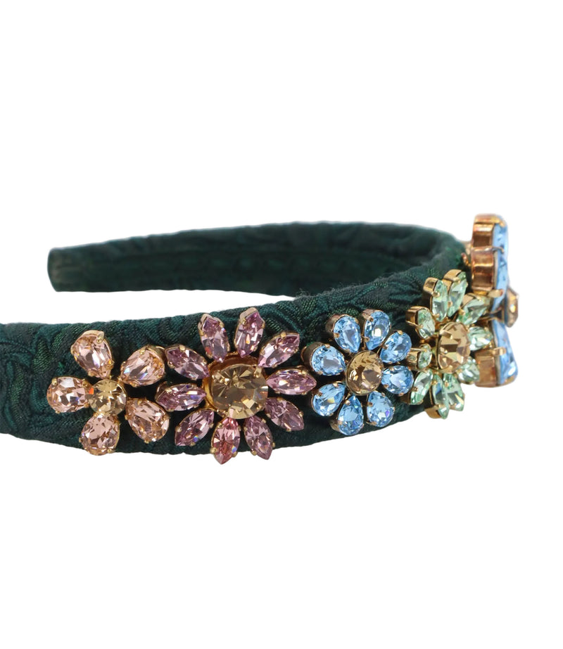 Dolce & Gabbana Haarreif Grün mit floralen Kristallen und Golddetails