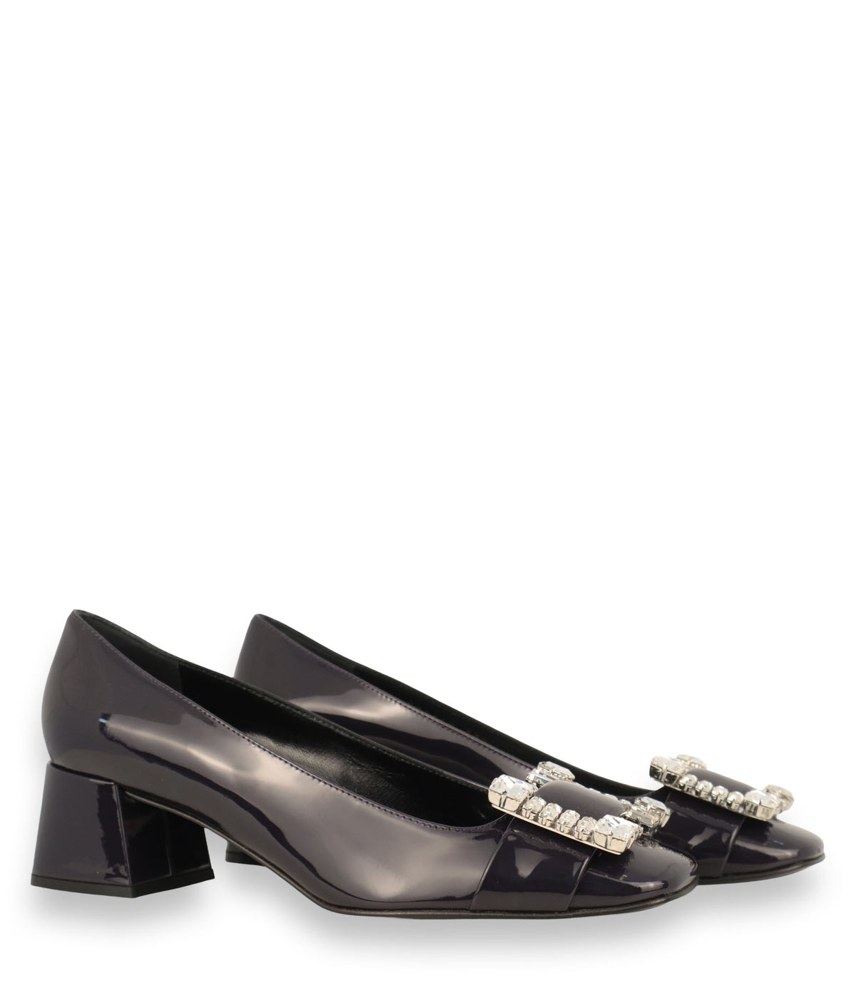 Sergio Rossi Pumps aus dunkelblauem Lackleder mit Kristallbrosche Größe 37,5