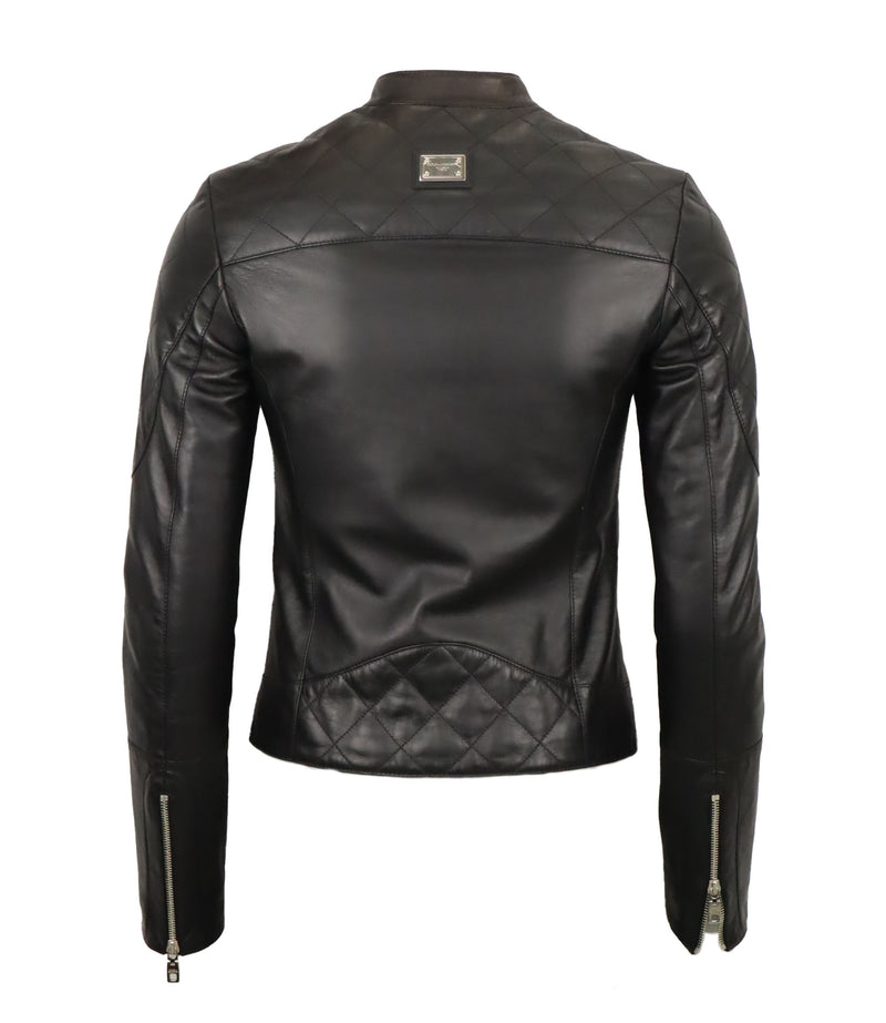 Dolce & Gabbana schwarze Lederjacke Damen Größe 40 Designer Bikerjacke mit Reißverschlüssen