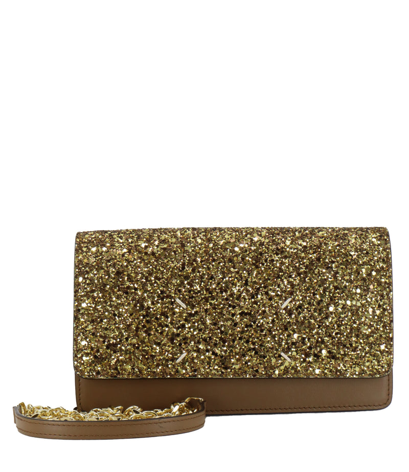 Maison Margiela Clutch Gold mit Glitzer und Lederdetails