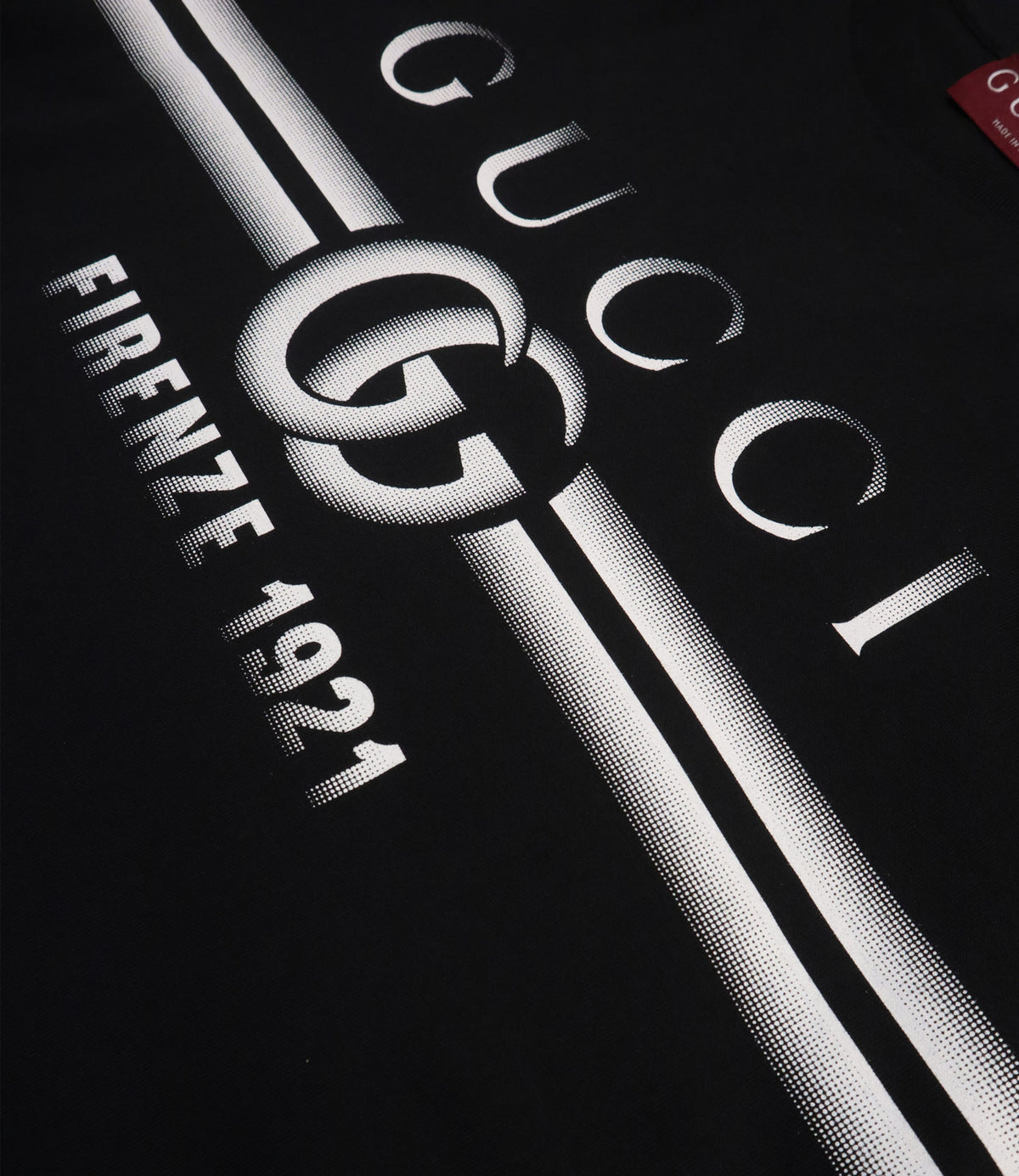 Gucci T-Shirt Größe M schwarz mit Firenze 1921 Logo Print aus Baumwolle Made in Italy