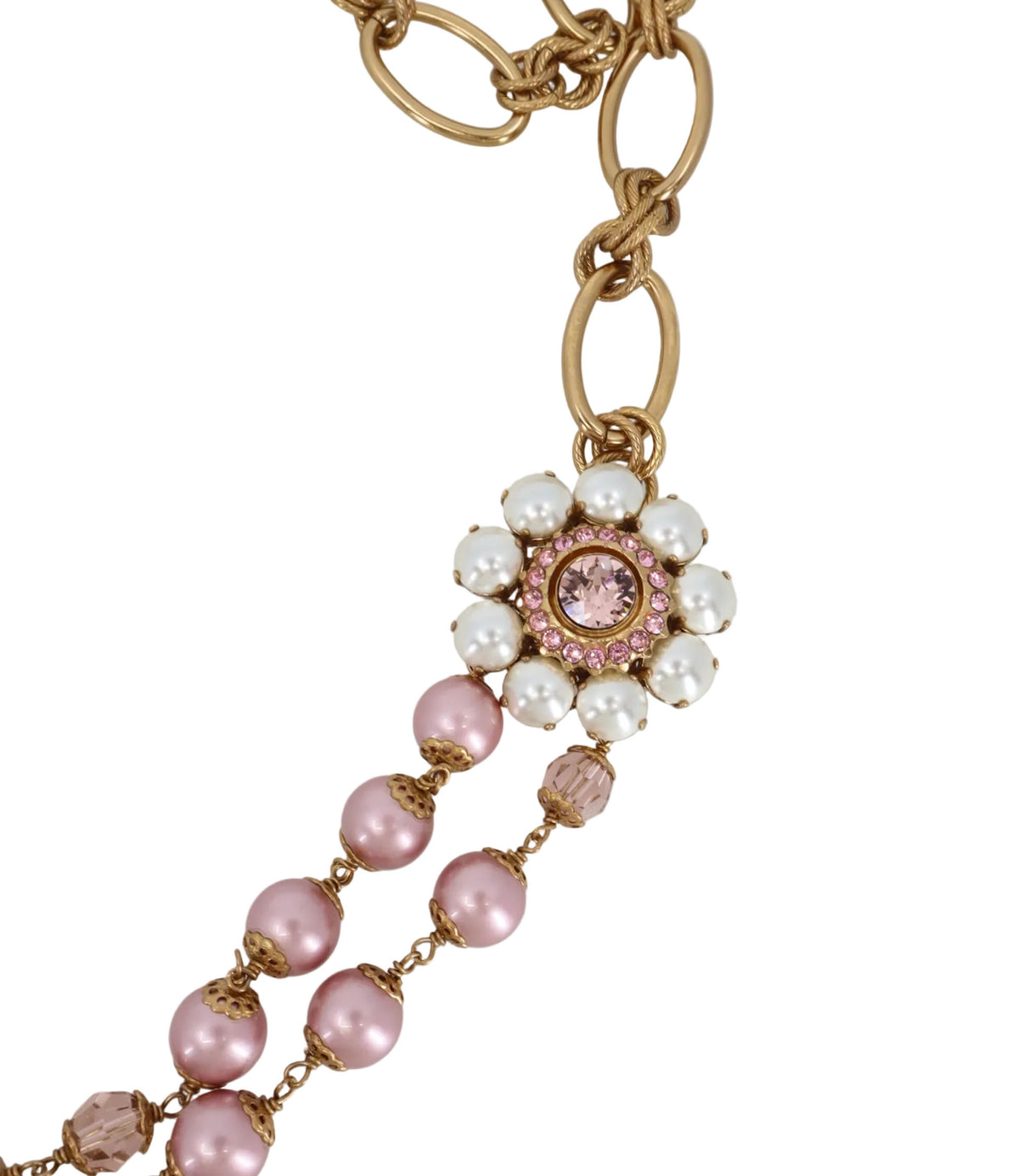 Dolce & Gabbana Gürtel Gold mit roséfarbenen Perlen und floralen Schmuckelementen