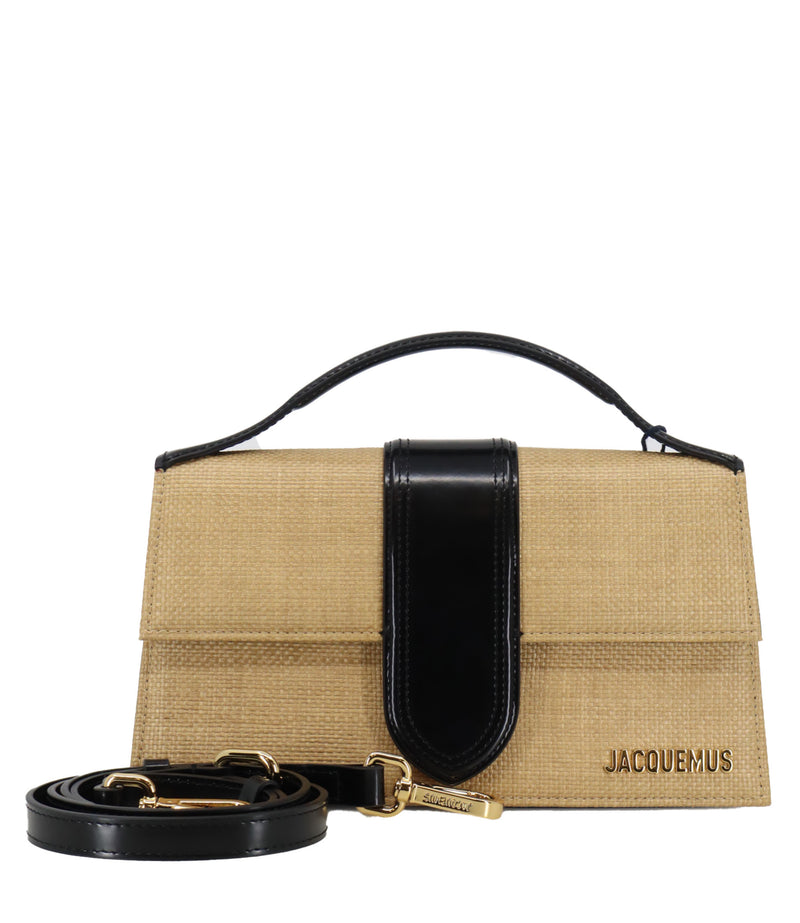 Jacquemus Raffia Handtasche Beige Schwarz mit Lederhenkel Designer Tasche