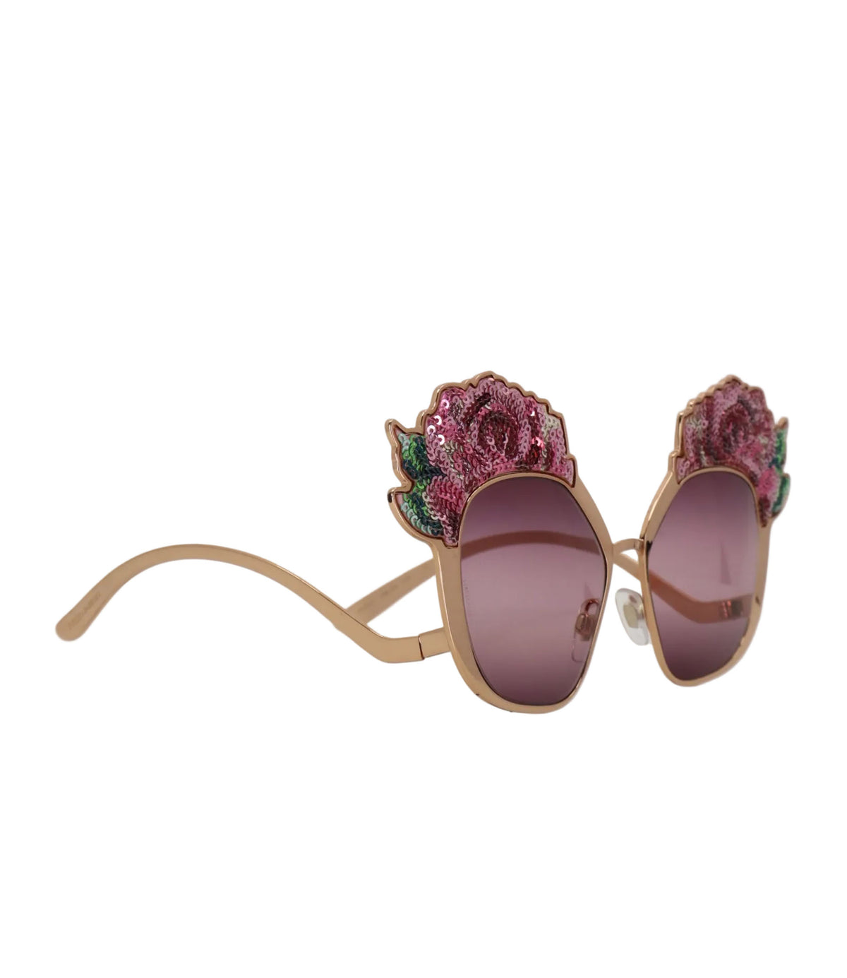 Dolce & Gabbana Sonnenbrille gold rosa mit Pailletten Blumen luxuriös Damen Accessoire