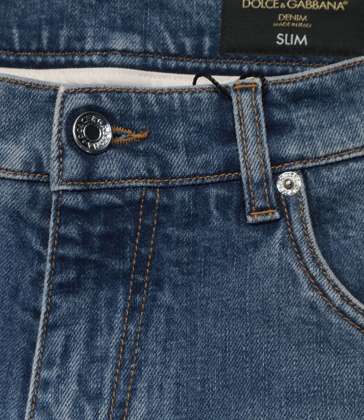Dolce & Gabbana Slim Fit Jeans Blau IT 48 aus Baumwoll-Denim mit Used-Waschung und Logo-Details.