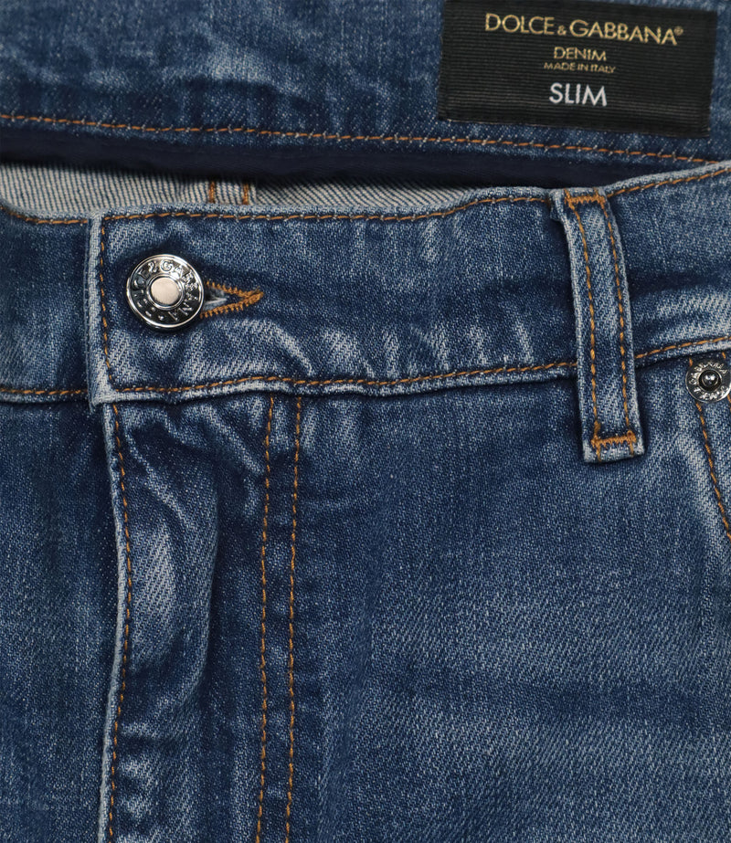 Dolce & Gabbana Slim Fit Jeans blau Used-Waschung Größe IT 58