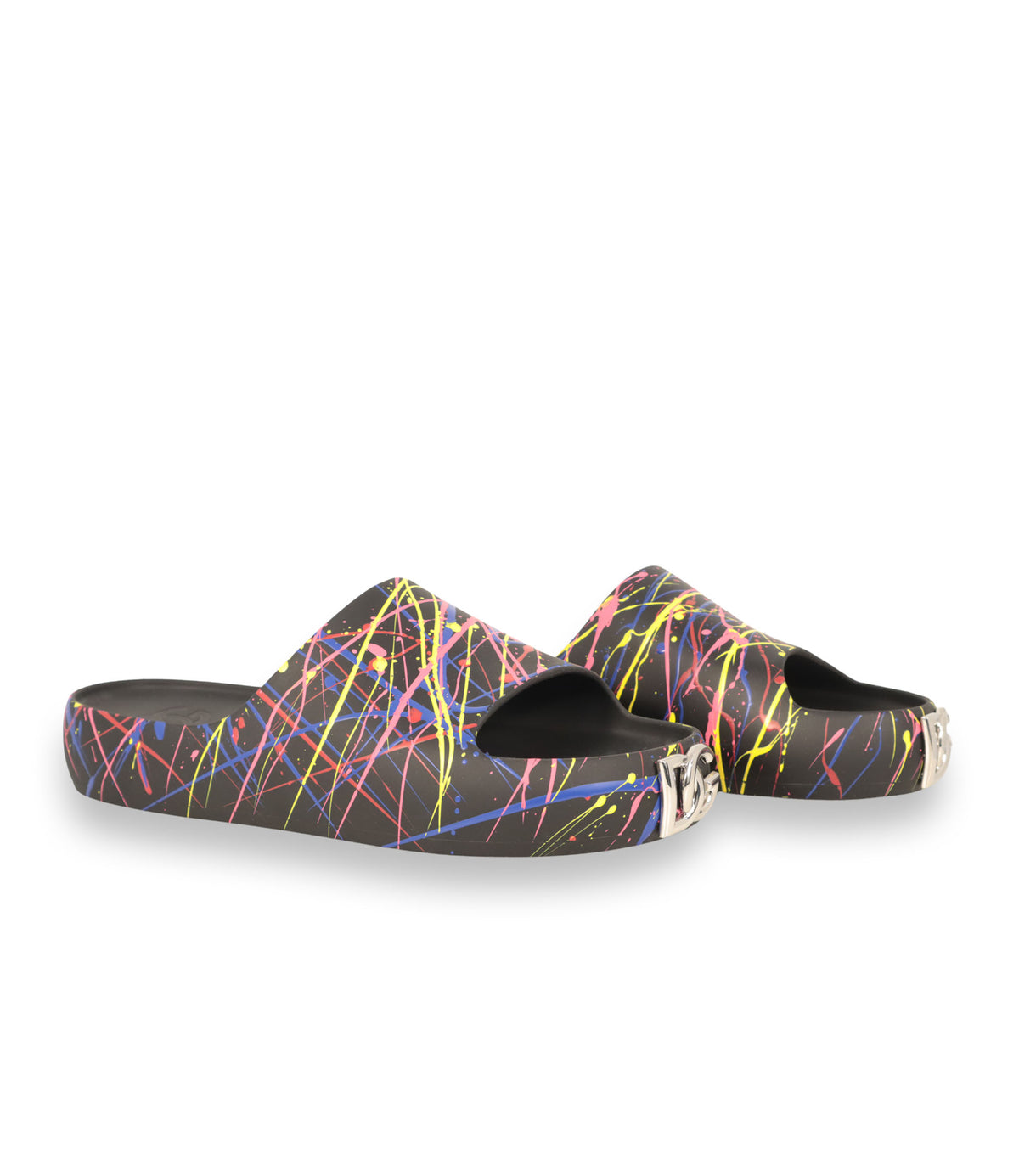 Dolce & Gabbana Sandalen Größe 42 schwarz mit buntem Paint-Splatter-Design im Sale