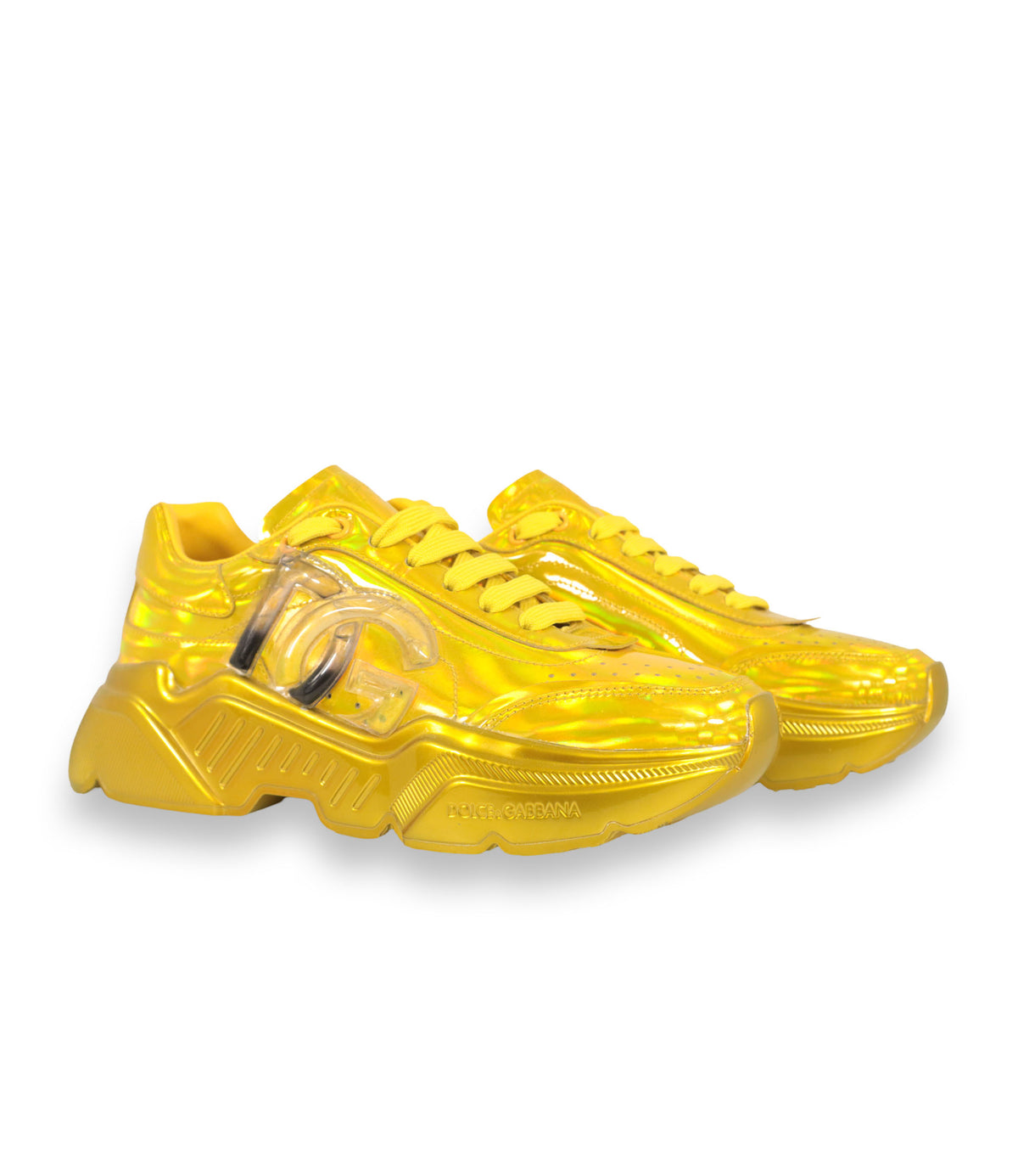 Dolce & Gabbana Sneaker Größe 39 in goldener Metallic-Optik mit DG Logo und markanter Plateau-Sohle.