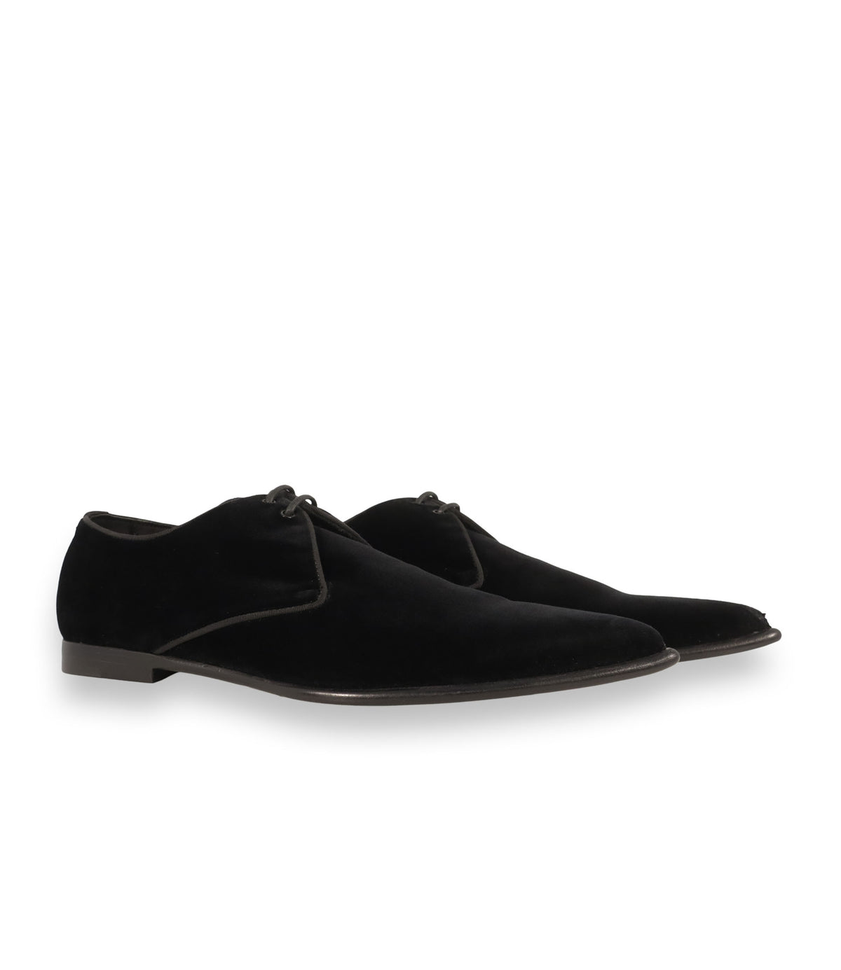 Dolce & Gabbana Schnürschuhe Größe 42 aus schwarzem Samt mit spitzer Silhouette und luxuriösem Design.